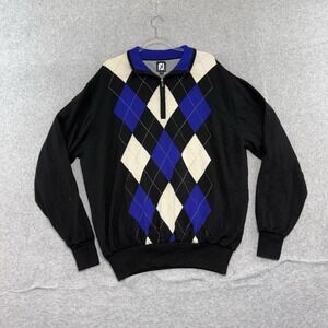 FootJoy Mens Wool Full Zip‎ Golf Sweater Navy Blue Argyle Lined  XLarge FJ XL